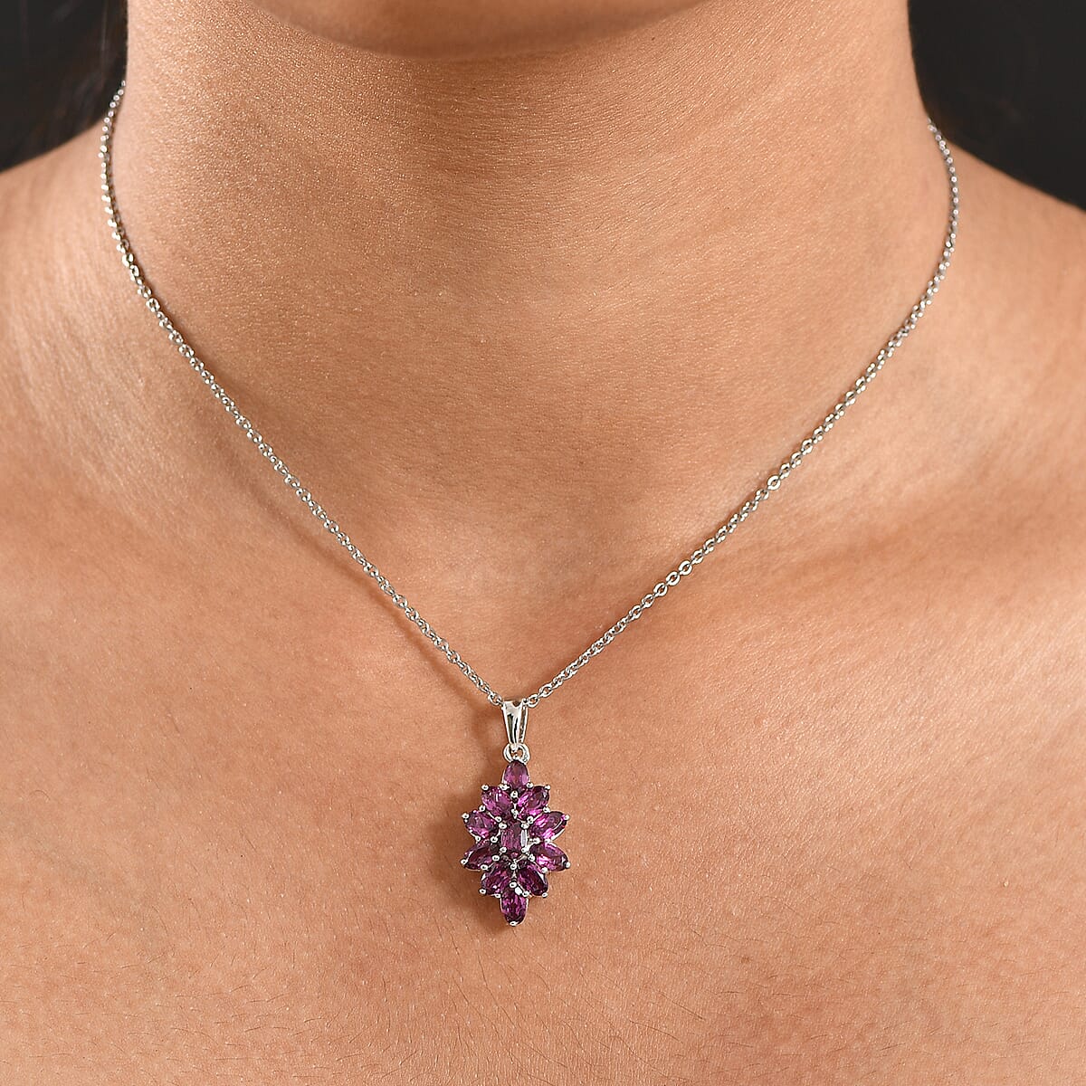EverTrue Orissa Rhodolite Garnet 3.35 ctw Pendant in Platinum Bond with Stainless Steel Necklace 20 Inches image number 2