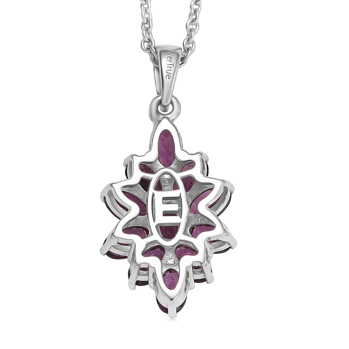 EverTrue Orissa Rhodolite Garnet 3.35 ctw Floral Spark Elegance Pendant in Platinum Bond with Stainless Steel Necklace 20 Inches