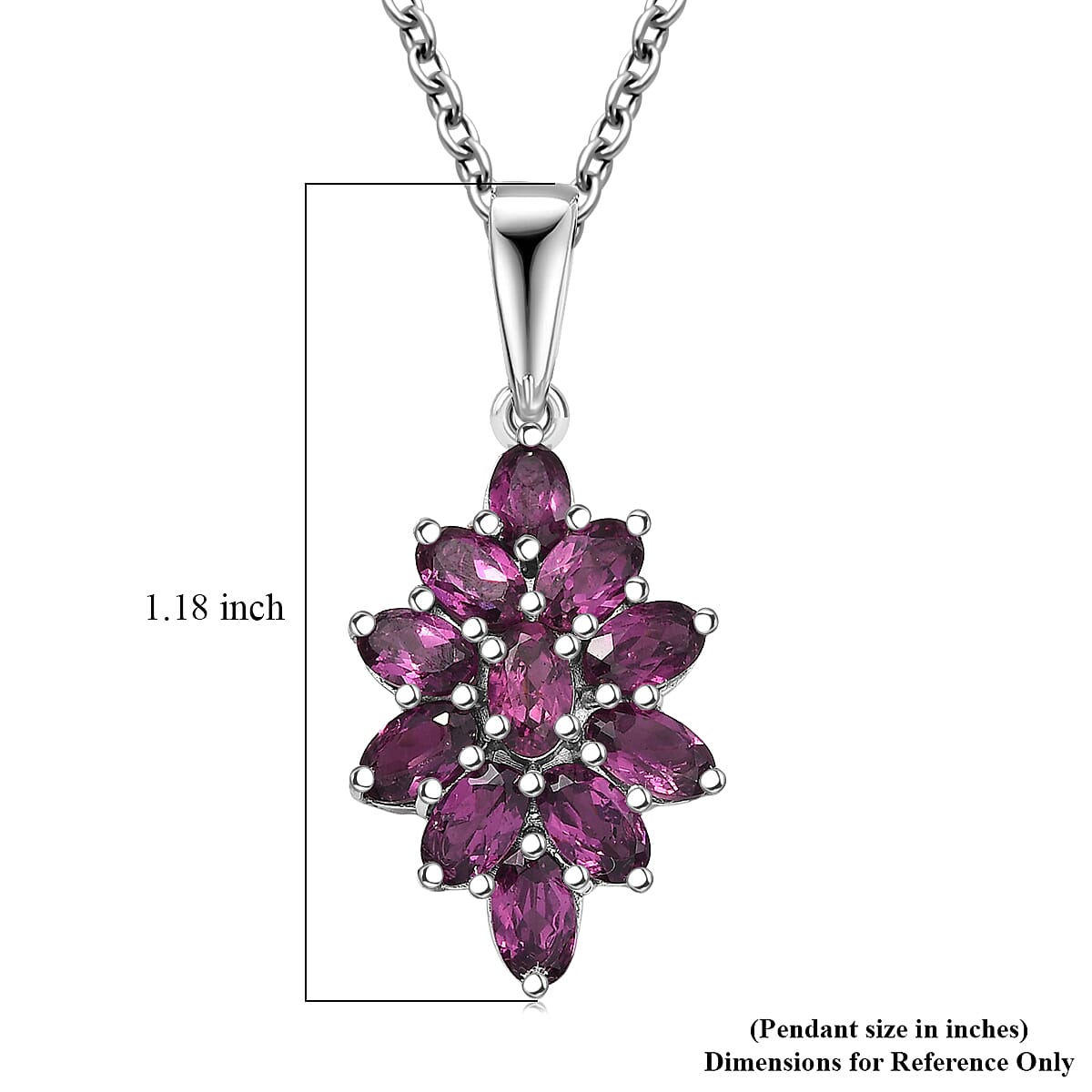 EverTrue Orissa Rhodolite Garnet 3.35 ctw Floral Spark Elegance Pendant in Platinum Bond with Stainless Steel Necklace 20 Inches