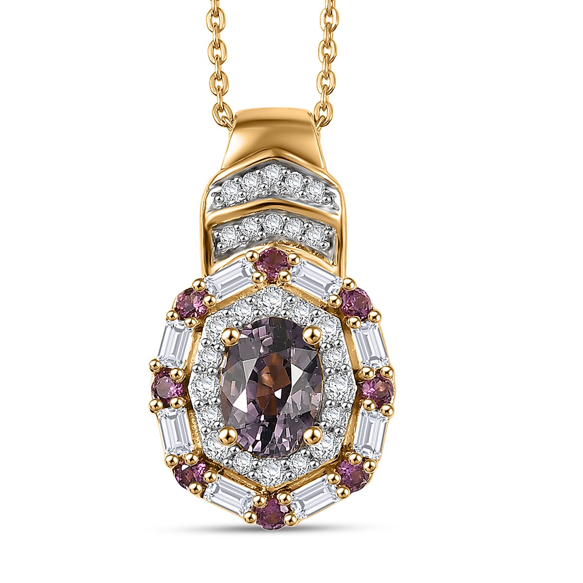 D'Joy Royal Lavender Spinel and Multi Gemstone 1.65 ctw Art Deco Pendant Necklace 20 Inches in 18K Vermeil Yellow Gold Over Sterling Silver image number 0