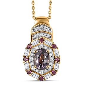 D'Joy Royal Lavender Spinel and Multi Gemstone 1.65 ctw Art Deco Pendant Necklace 20 Inches in 18K Vermeil Yellow Gold Over Sterling Silver