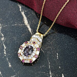 D'Joy Royal Lavender Spinel and Multi Gemstone 1.65 ctw Art Deco Pendant Necklace 20 Inches in 18K Vermeil Yellow Gold Over Sterling Silver