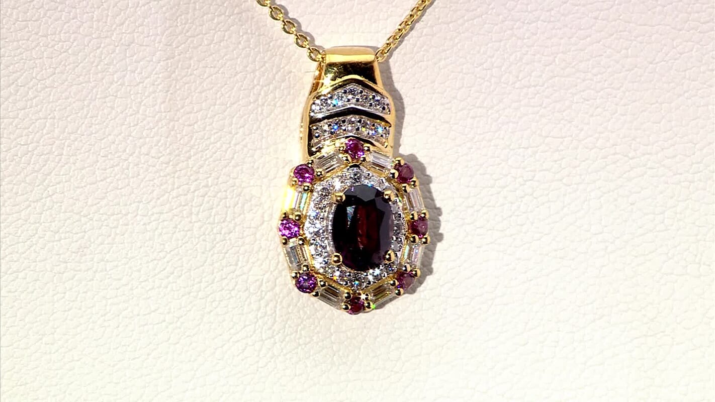 D'Joy Royal Lavender Spinel and Multi Gemstone 1.65 ctw Art Deco Pendant Necklace 20 Inches in 18K Vermeil Yellow Gold Over Sterling Silver
