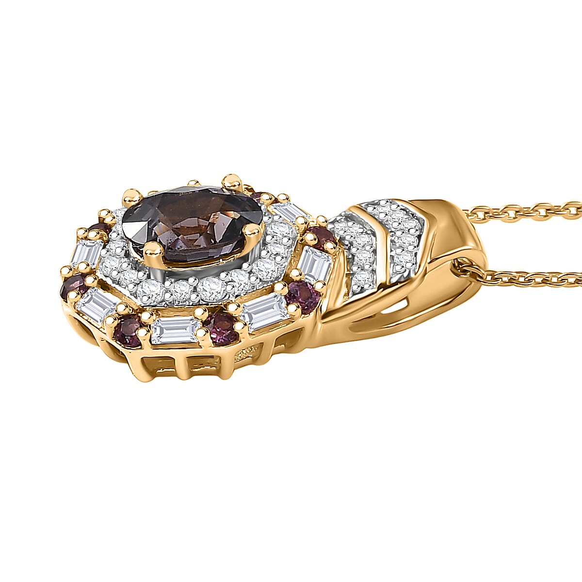 D'Joy Royal Lavender Spinel and Multi Gemstone 1.65 ctw Art Deco Pendant Necklace 20 Inches in 18K Vermeil Yellow Gold Over Sterling Silver image number 3