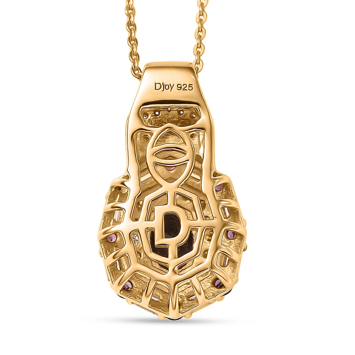 D'Joy Royal Lavender Spinel and Multi Gemstone 1.65 ctw Art Deco Pendant Necklace 20 Inches in 18K Vermeil Yellow Gold Over Sterling Silver image number 4