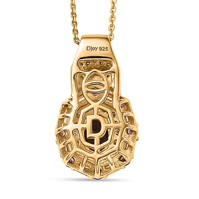 D'Joy Royal Lavender Spinel and Multi Gemstone 1.65 ctw Art Deco Pendant Necklace 20 Inches in 18K Vermeil Yellow Gold Over Sterling Silver