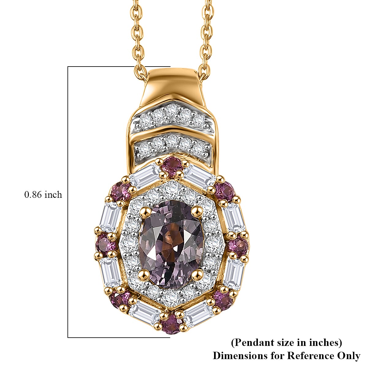 D'Joy Royal Lavender Spinel and Multi Gemstone 1.65 ctw Art Deco Pendant Necklace 20 Inches in 18K Vermeil Yellow Gold Over Sterling Silver image number 6