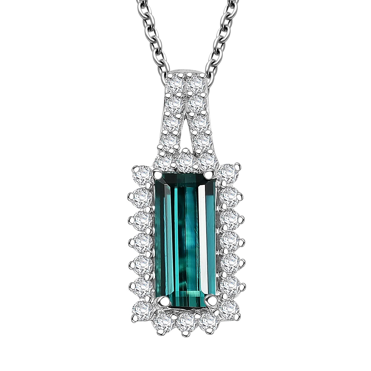 Certified & Appraised Luxoro AAA Monte Belo Indicolite and I2 Diamond 1.51 ctw Pendant Necklace in 10K White Gold 20 Inches image number 0