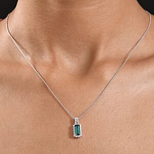 Certified & Appraised Luxoro AAA Monte Belo Indicolite and I2 Diamond 1.51 ctw Pendant Necklace in 10K White Gold 20 Inches