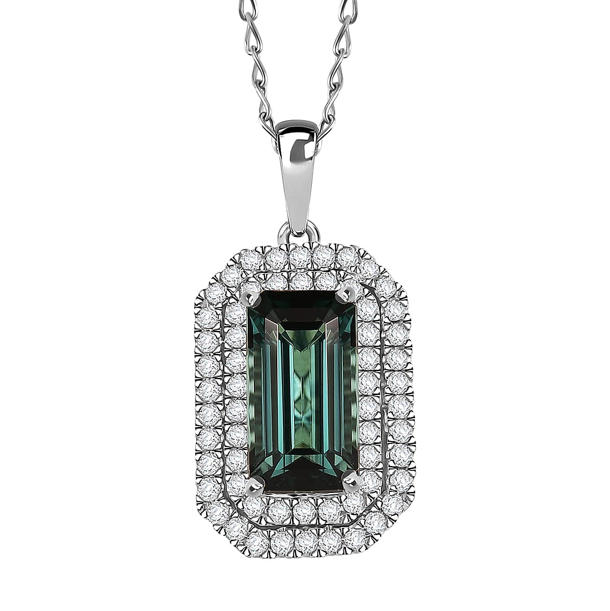 Certified & Appraised Rhapsody AAAA Monte Belo Indicolite and E-F VS Diamond 3.05 ctw Pendant Necklace in 950 Platinum 20 Inches image number 0