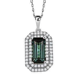 Certified & Appraised Rhapsody AAAA Monte Belo Indicolite and E-F VS Diamond 3.05 ctw Pendant Necklace in 950 Platinum 20 Inches
