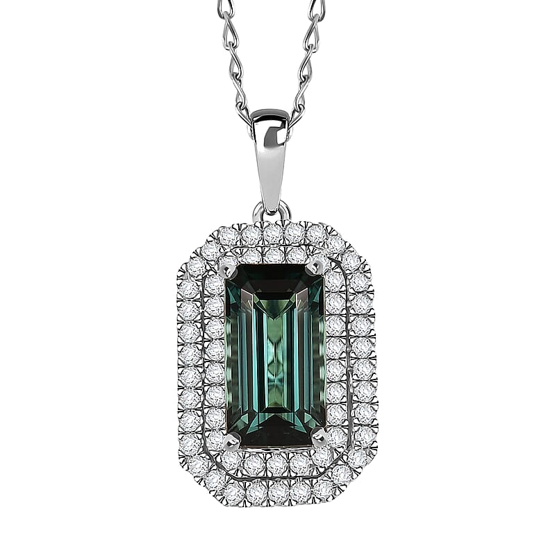 Certified & Appraised Rhapsody AAAA Monte Belo Indicolite and E-F VS Diamond 3.05 ctw Pendant Necklace in 950 Platinum 20 Inches