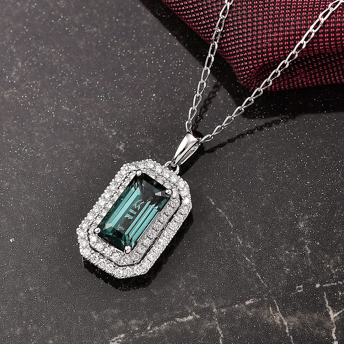Certified & Appraised Rhapsody AAAA Monte Belo Indicolite and E-F VS Diamond 3.05 ctw Pendant Necklace in 950 Platinum 20 Inches image number 1