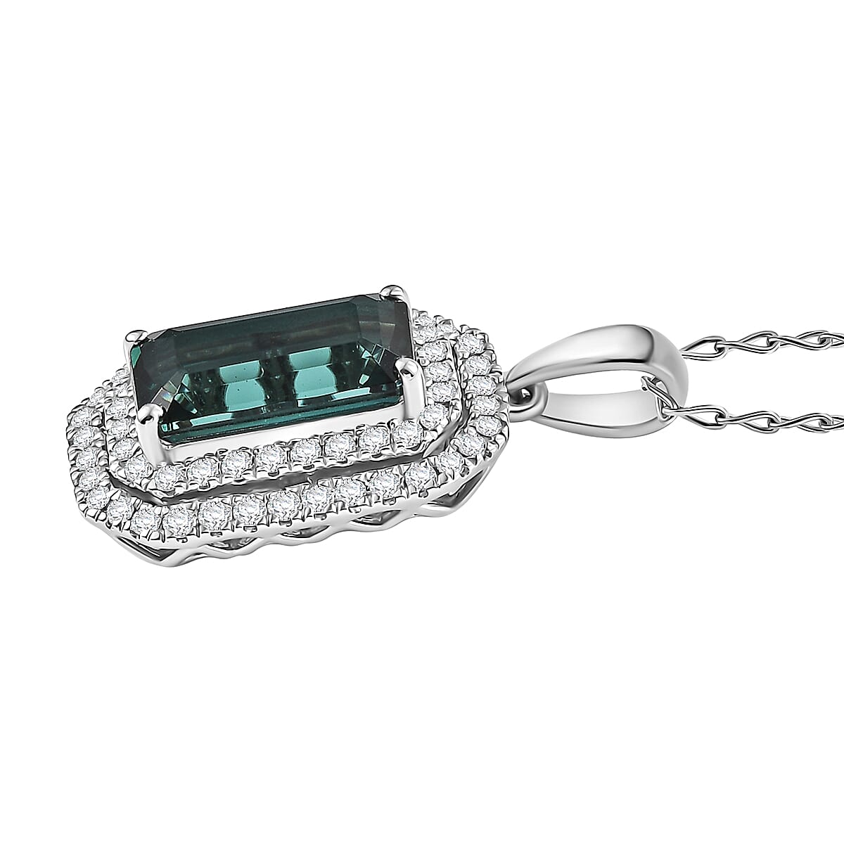 Certified & Appraised Rhapsody AAAA Monte Belo Indicolite and E-F VS Diamond 3.05 ctw Pendant Necklace in 950 Platinum 20 Inches image number 3
