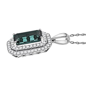 Certified & Appraised Rhapsody AAAA Monte Belo Indicolite and E-F VS Diamond 3.05 ctw Pendant Necklace in 950 Platinum 20 Inches