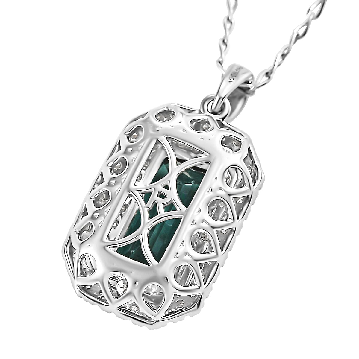 Certified & Appraised Rhapsody AAAA Monte Belo Indicolite and E-F VS Diamond 3.05 ctw Pendant Necklace in 950 Platinum 20 Inches image number 4