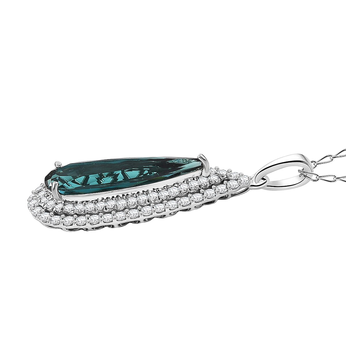 Certified & Appraised Rhapsody AAAA Monte Belo Indicolite and E-F VS Diamond 3.39 ctw Pendant Necklace in 950 Platinum 20 Inches 6.50 Grams image number 3