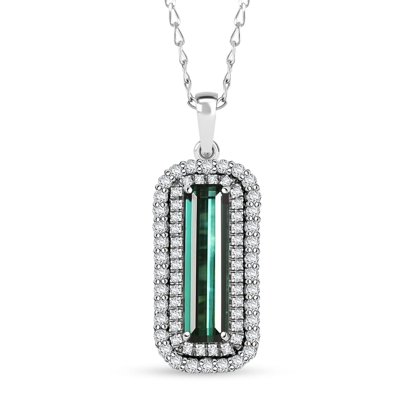Certified & Appraised Rhapsody AAAA Monte Belo Indicolite and E-F VS Diamond 2.89 ctw Pendant Necklace in 950 Platinum 20 Inches