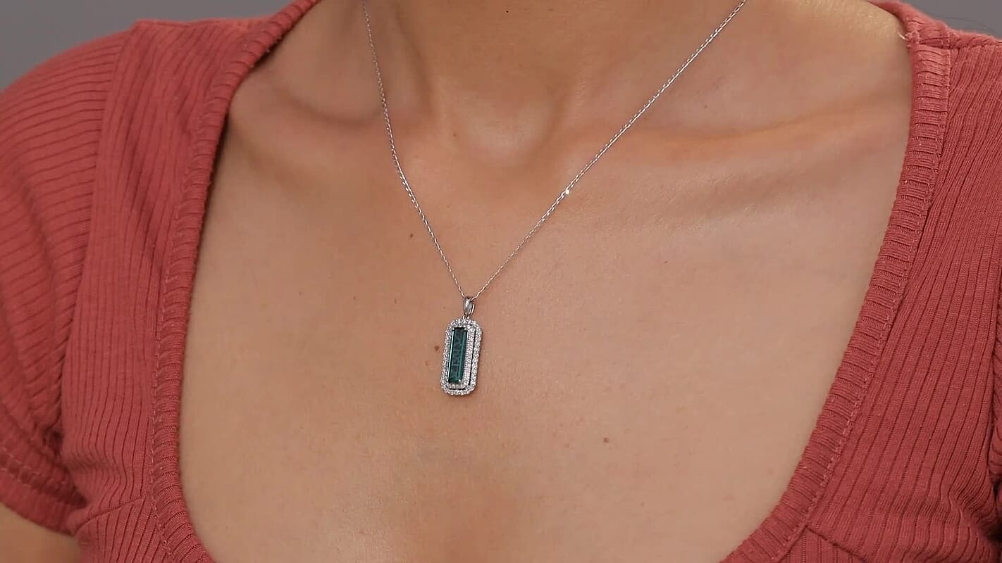 Certified & Appraised Rhapsody AAAA Monte Belo Indicolite and E-F VS Diamond 2.89 ctw Pendant Necklace in 950 Platinum 20 Inches
