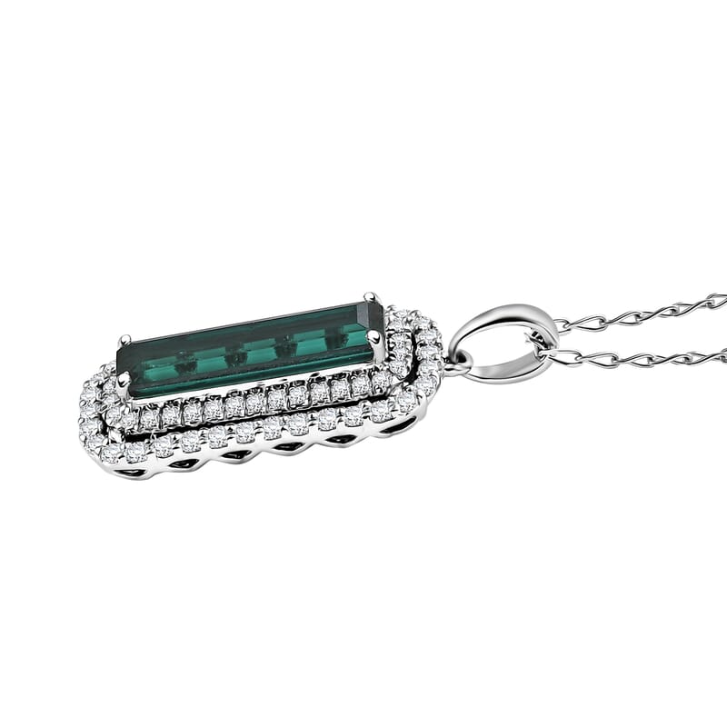 Certified & Appraised Rhapsody AAAA Monte Belo Indicolite and E-F VS Diamond 2.89 ctw Pendant Necklace in 950 Platinum 20 Inches