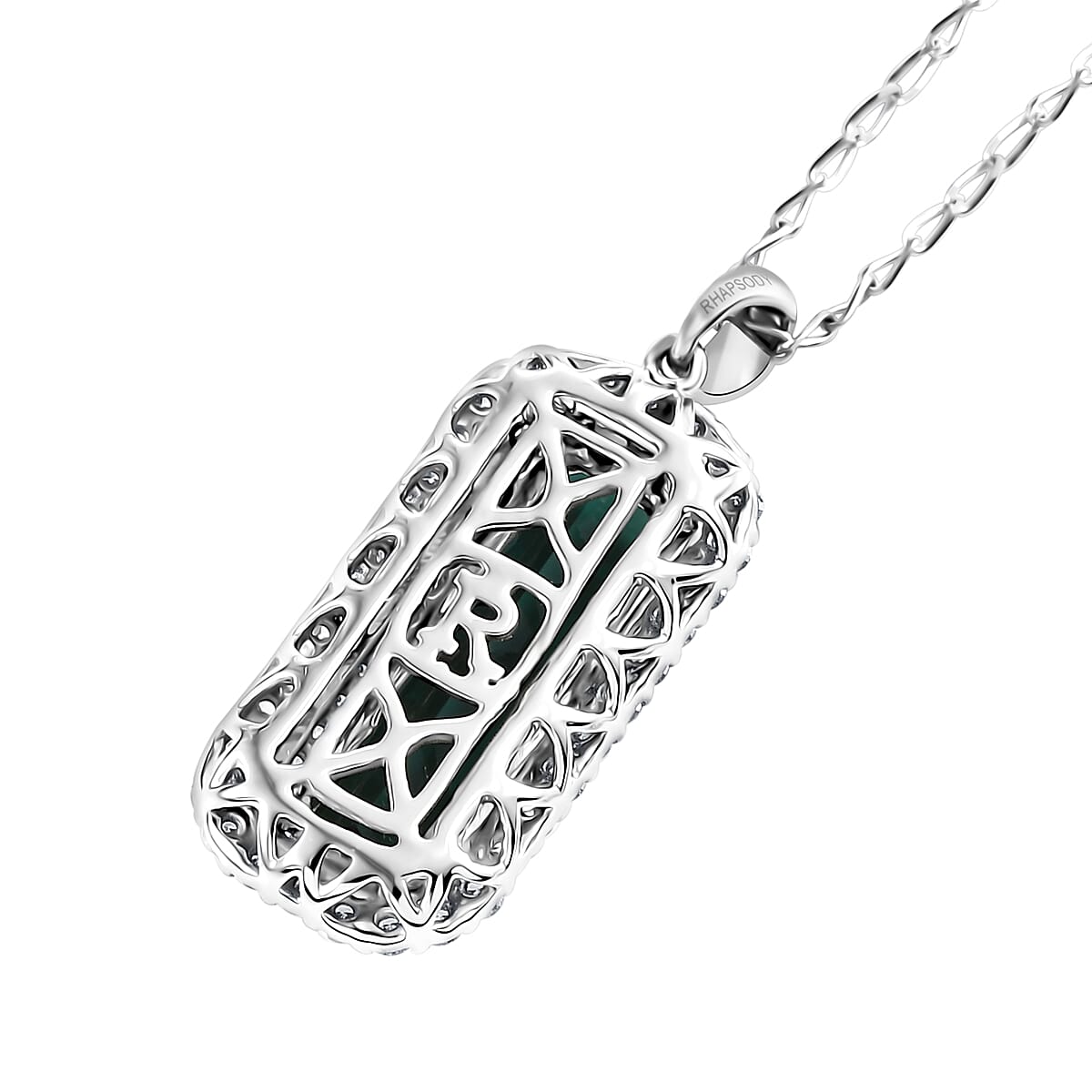 Certified & Appraised Rhapsody AAAA Monte Belo Indicolite and E-F VS Diamond 2.89 ctw Pendant Necklace in 950 Platinum 20 Inches