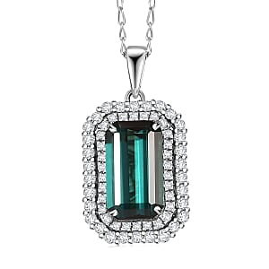 Certified & Appraised Rhapsody AAAA Monte Belo Indicolite and E-F VS Diamond 3.31 ctw Pendant Necklace in 950 Platinum 20 Inches