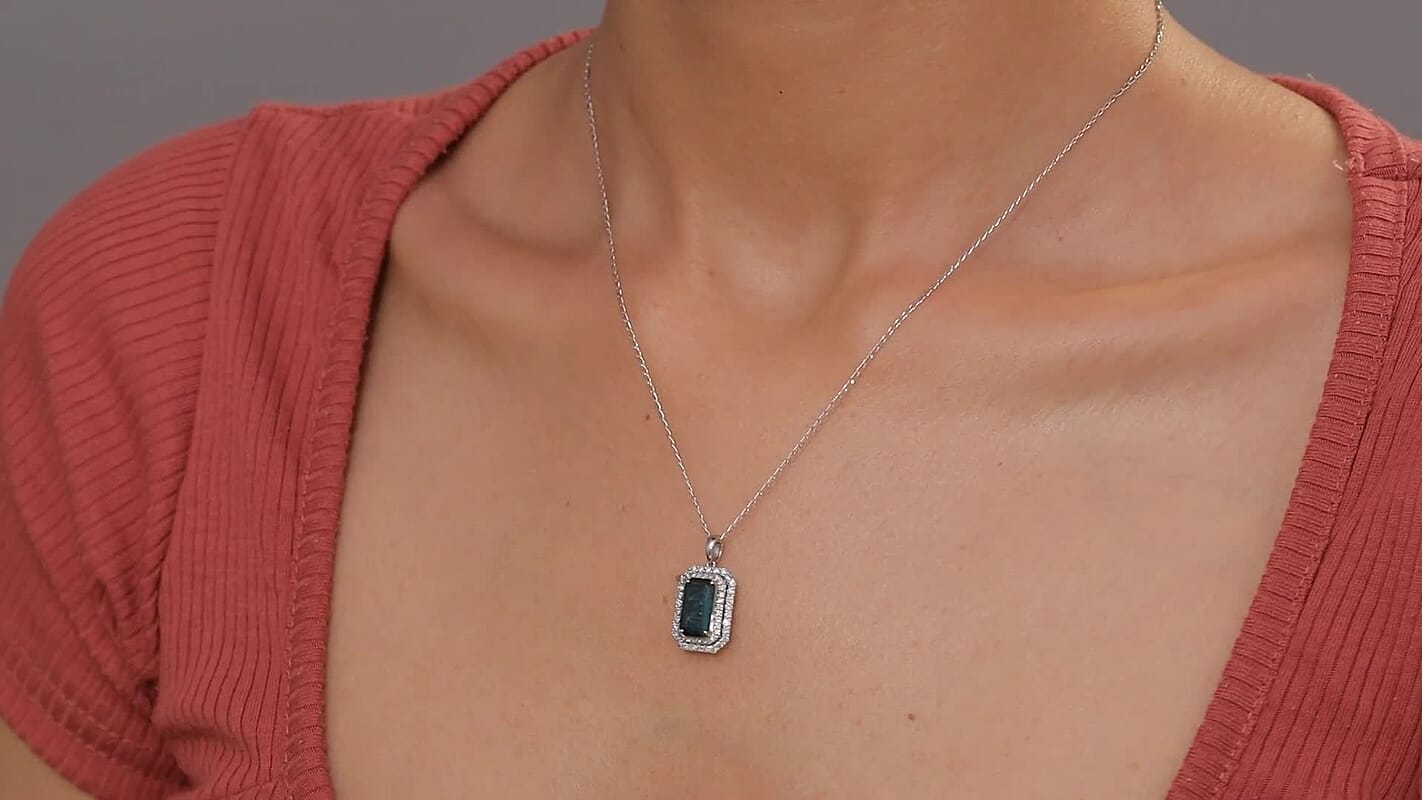 Certified & Appraised Rhapsody AAAA Monte Belo Indicolite and E-F VS Diamond 3.31 ctw Pendant Necklace in 950 Platinum 20 Inches