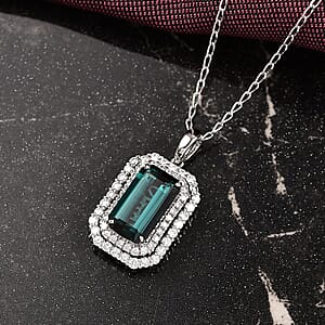 Certified & Appraised Rhapsody AAAA Monte Belo Indicolite and E-F VS Diamond 3.31 ctw Pendant Necklace in 950 Platinum 20 Inches