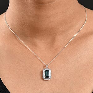 Certified & Appraised Rhapsody AAAA Monte Belo Indicolite and E-F VS Diamond 3.31 ctw Pendant Necklace in 950 Platinum 20 Inches