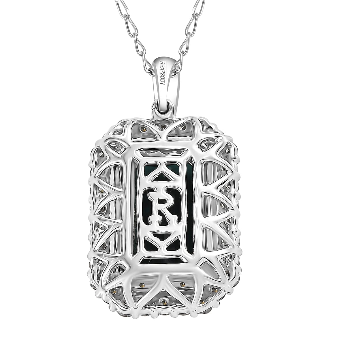 Certified & Appraised Rhapsody AAAA Monte Belo Indicolite and E-F VS Diamond 3.31 ctw Pendant Necklace in 950 Platinum 20 Inches image number 4