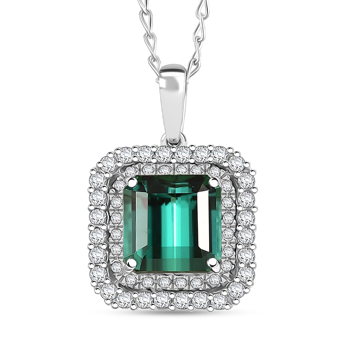Certified & Appraised Rhapsody 950 Platinum AAAA Monte Belo Indicolite and E-F VS Diamond 3.25 ctw Pendant Necklace 20 Inches image number 0
