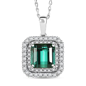 Certified & Appraised Rhapsody 950 Platinum AAAA Monte Belo Indicolite and E-F VS Diamond 3.25 ctw Pendant Necklace 20 Inches