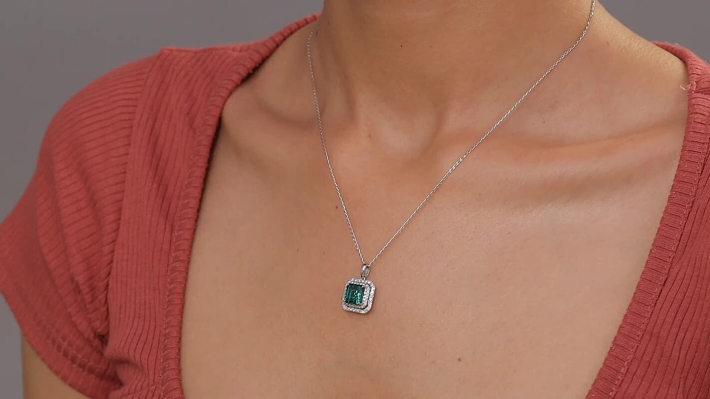 Certified & Appraised Rhapsody 950 Platinum AAAA Monte Belo Indicolite and E-F VS Diamond 3.25 ctw Pendant Necklace 20 Inches