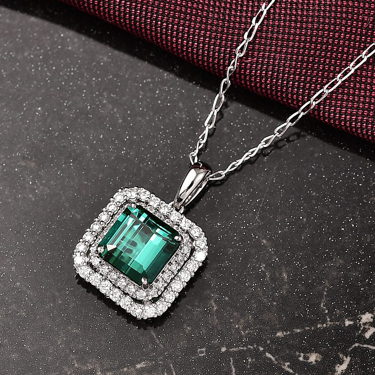 Certified & Appraised Rhapsody 950 Platinum AAAA Monte Belo Indicolite and E-F VS Diamond 3.25 ctw Pendant Necklace 20 Inches image number 1