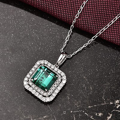 Certified & Appraised Rhapsody 950 Platinum AAAA Monte Belo Indicolite and E-F VS Diamond 3.25 ctw Pendant Necklace 20 Inches