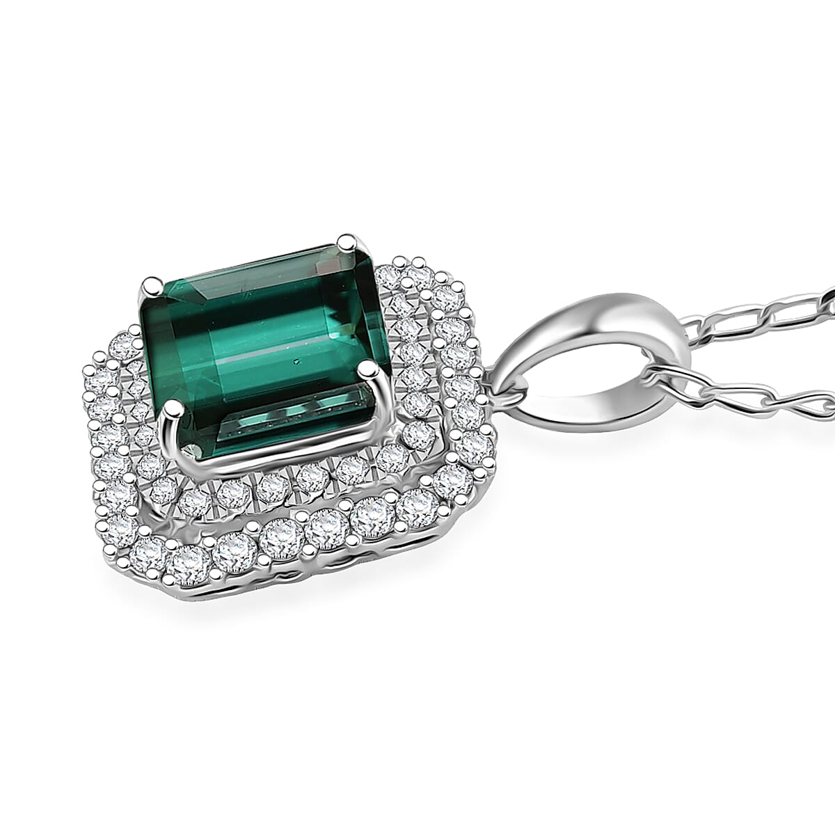 Certified & Appraised Rhapsody 950 Platinum AAAA Monte Belo Indicolite and E-F VS Diamond 3.25 ctw Pendant Necklace 20 Inches image number 3