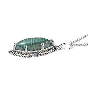 EverTrue African Malachite and Multi Gemstone 14.25 ctw Celestial Halo Pendant in Platinum Bond with Stainless Steel Necklace 20 Inches