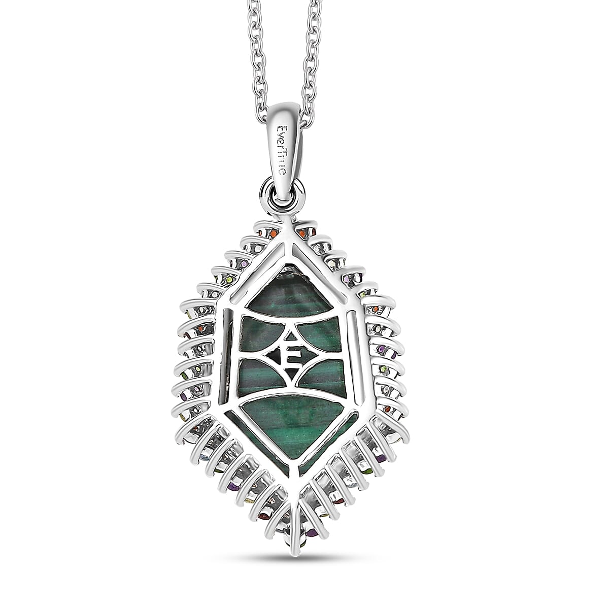 EverTrue African Malachite and Multi Gemstone 14.25 ctw Celestial Halo Pendant in Platinum Bond with Stainless Steel Necklace 20 Inches image number 4