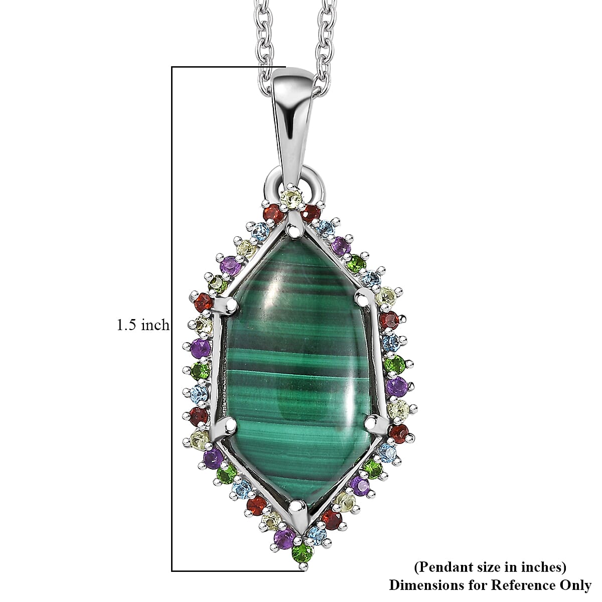 EverTrue African Malachite and Multi Gemstone 14.25 ctw Celestial Halo Pendant in Platinum Bond with Stainless Steel Necklace 20 Inches image number 6