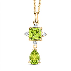 D'Joy Premium Peridot and White Zircon 2.85 ctw Pendant Necklace 20 Inches in Sterling Silver