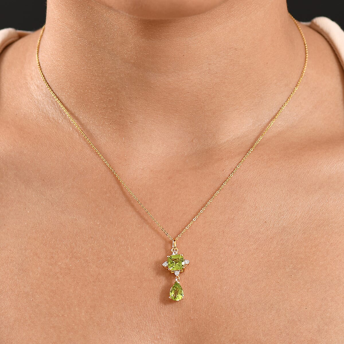 D'Joy Premium Peridot and White Zircon 2.85 ctw Pendant Necklace 20 Inches in Sterling Silver image number 1