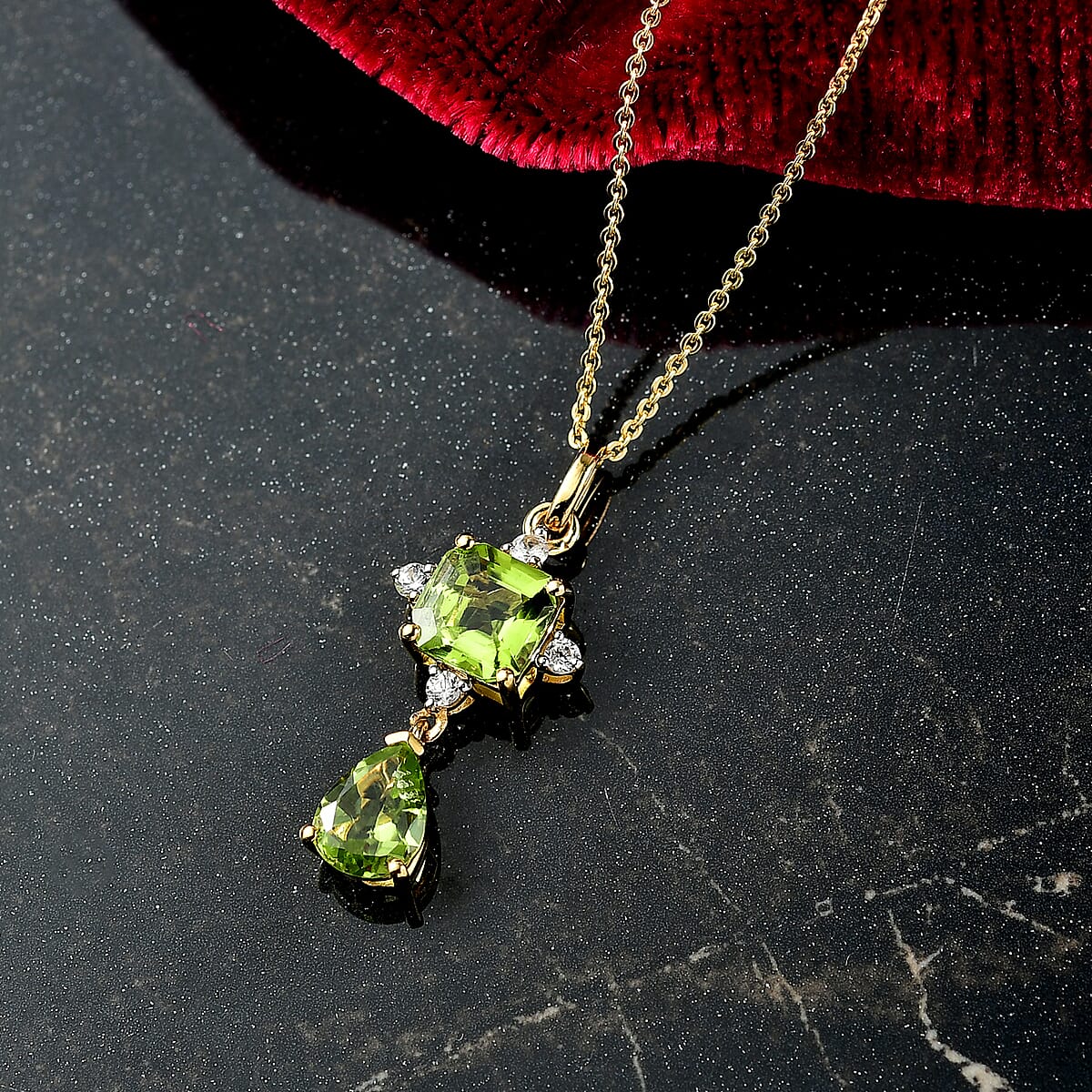 D'Joy Premium Peridot and White Zircon 2.85 ctw Pendant Necklace 20 Inches in Sterling Silver image number 2