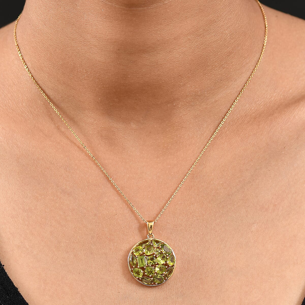D'Joy Premium Peridot 5.65 ctw Pendant Necklace 20 Inches in 18K Vermeil Yellow Gold Sterling Silver 5.65 ctw image number 1