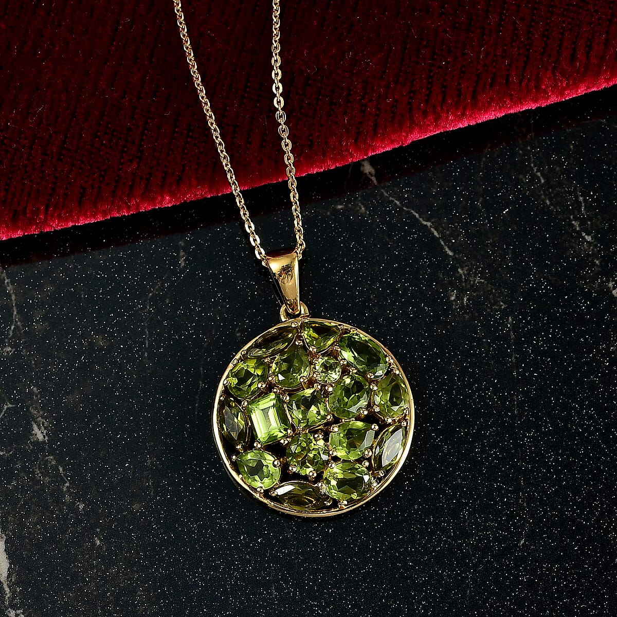 D'Joy Premium Peridot 5.65 ctw Pendant Necklace 20 Inches in 18K Vermeil Yellow Gold Sterling Silver 5.65 ctw image number 2