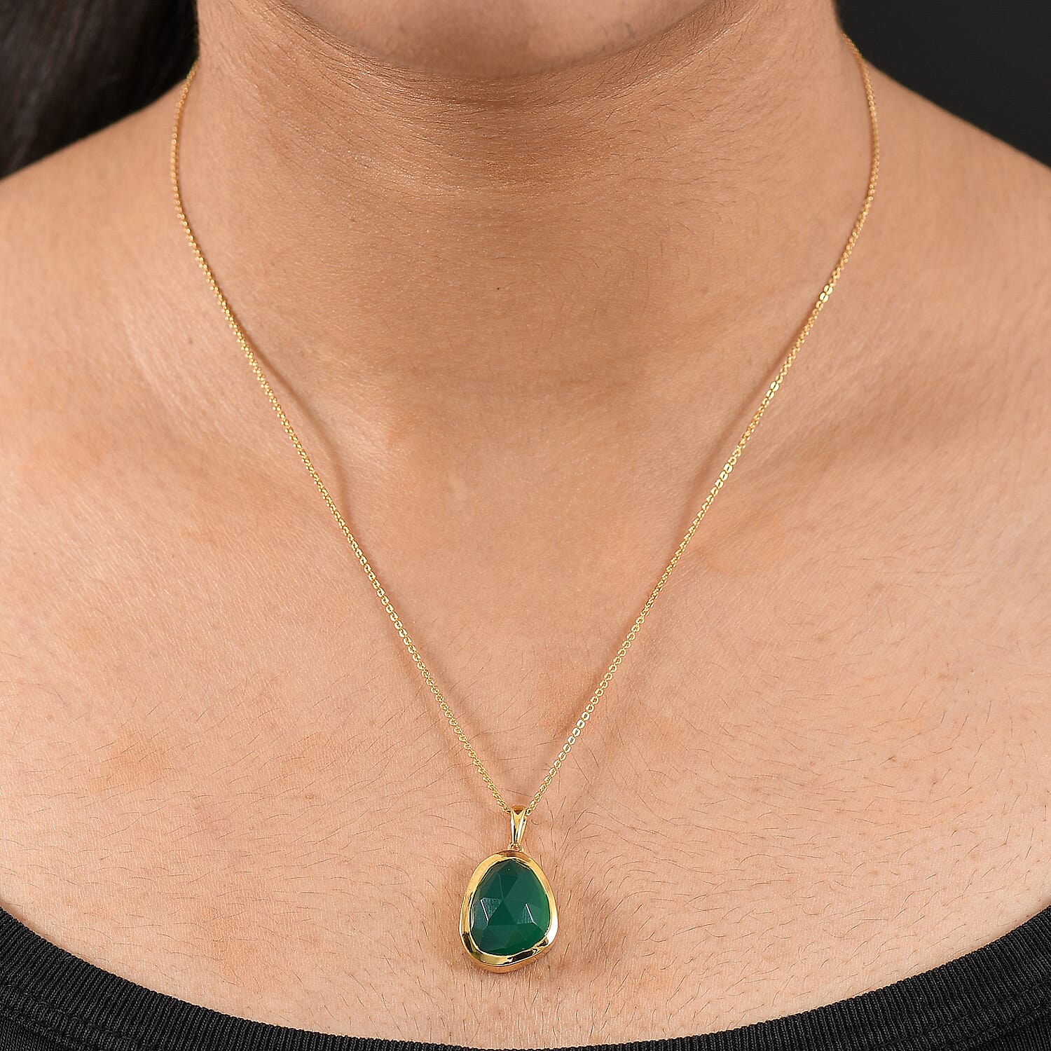 D'Joy Green Onyx 8.50 ctw Pendant Necklace in 18K Vermeil Yellow Gold Over Sterling Silver 20 Inches 