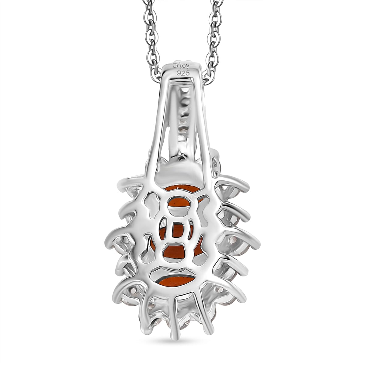 D'Joy Crimson Fire Opal and White Zircon 1.30 ctw Pendant Necklace 20 Inches in Rhodium Over Sterling Silver