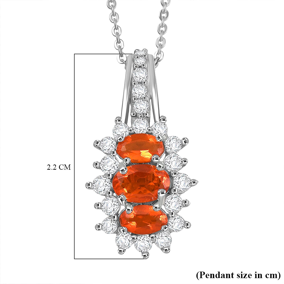 D'Joy Crimson Fire Opal and White Zircon 1.30 ctw Pendant Necklace 20 Inches in Rhodium Over Sterling Silver