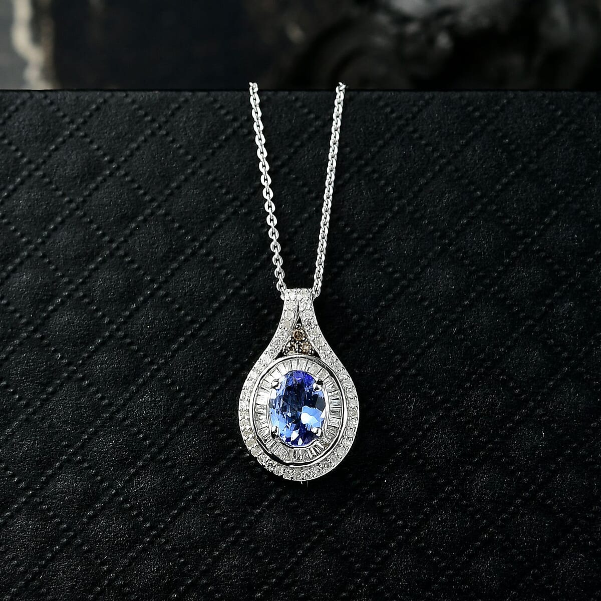 D'Joy Tanzanite, Natural Champagne and White Diamond 1.65 ctw Pendant Necklace in Rhodium Over Sterling Silver 20 Inches image number 1