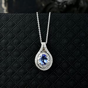 D'Joy Tanzanite, Natural Champagne and White Diamond 1.65 ctw Celestial Pendant Necklace in Rhodium Over Sterling Silver 20 Inches