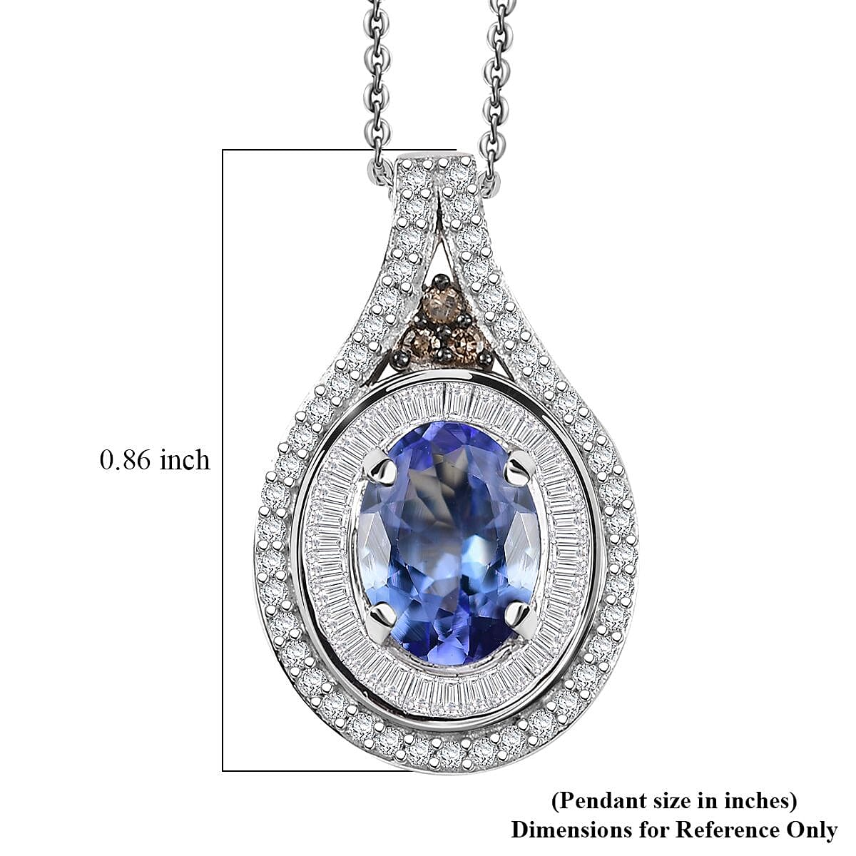 D'Joy Tanzanite, Natural Champagne and White Diamond 1.65 ctw Pendant Necklace in Rhodium Over Sterling Silver 20 Inches image number 5